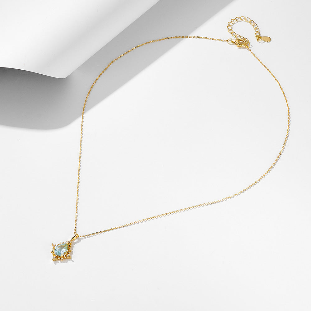 Water Drop Shape Sky Blue Topaz Pendant 925 Sterling Silver Necklace High-End