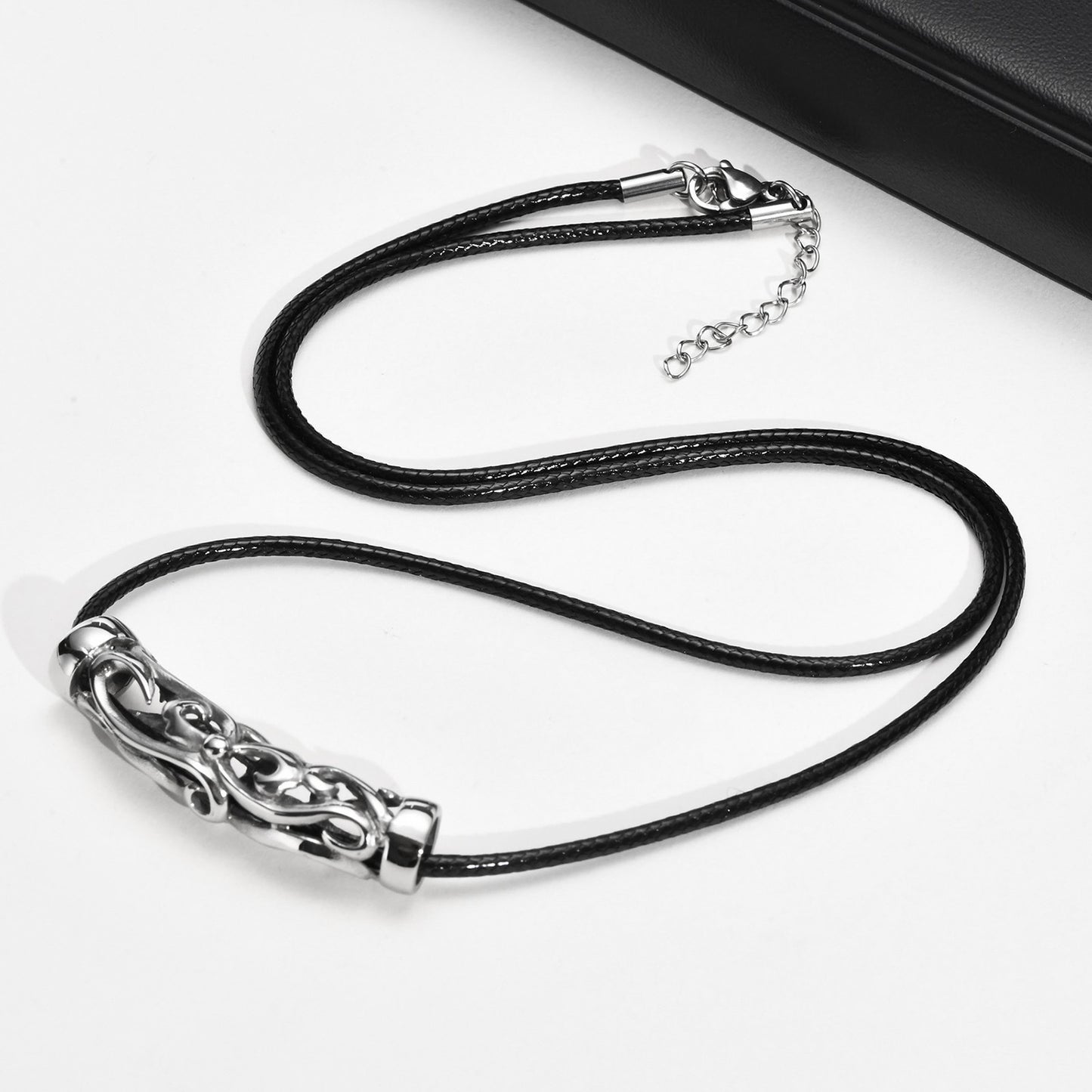 Men's Leather Rope Necklace with Stainless Steel Pendant