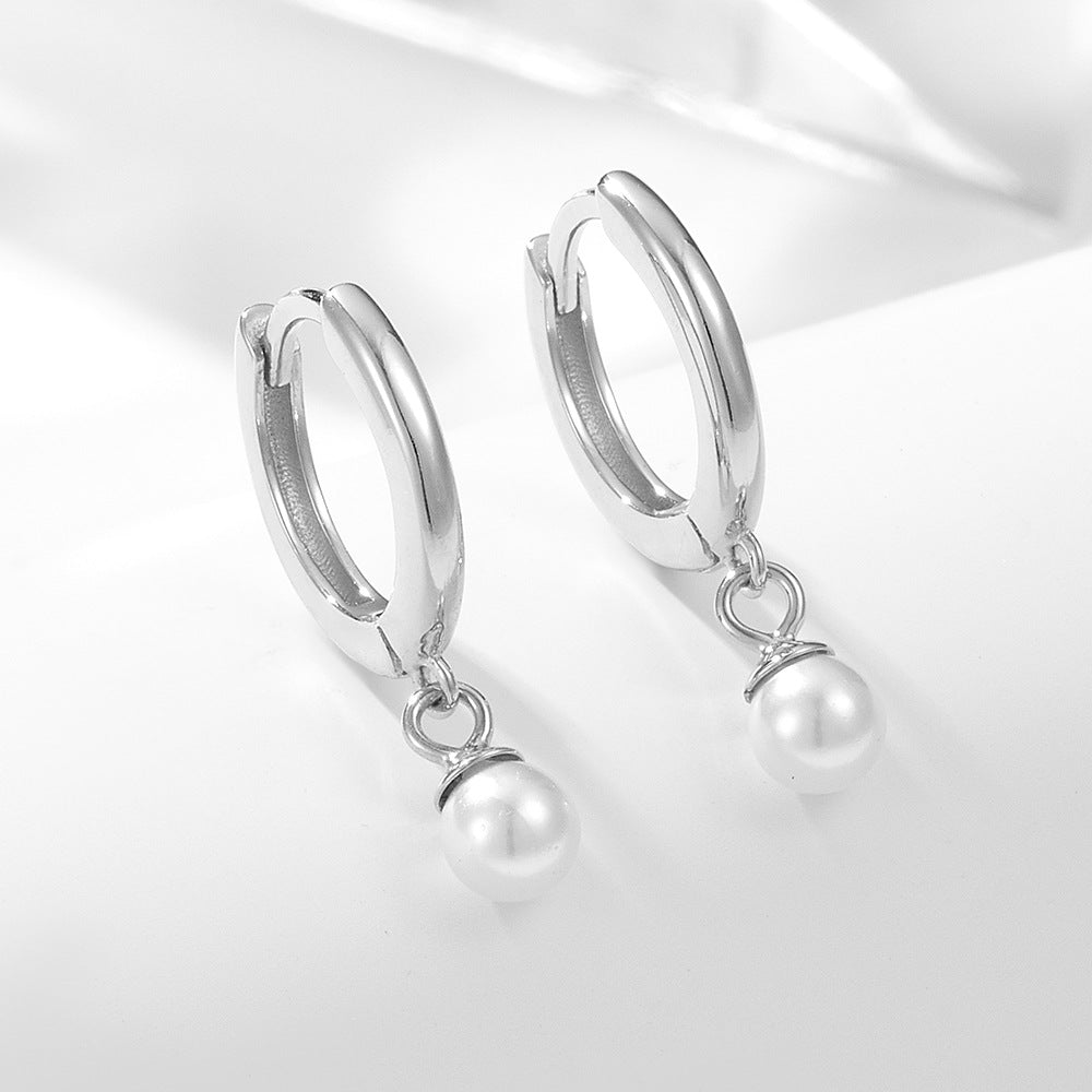 Vintage Round Pearl Pendant Sterling Silver Hoop Earrings
