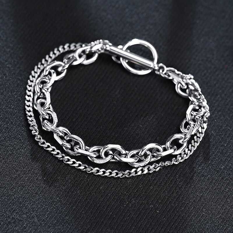 Stainless Steel Angle Chain Double-layer Bracelet for Men