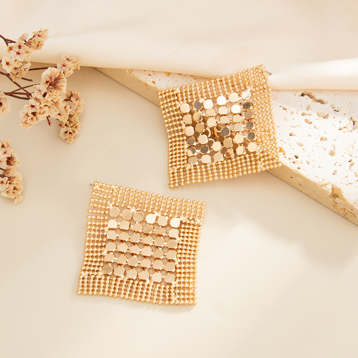 Geometric Rhombus Mesh Earrings By Planderful Vienna Verve For Modern Women Statement Jewelry