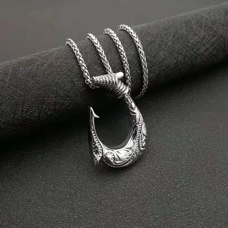 Steel Necklace – Statement Nordic Viking Fish Hook Pendant