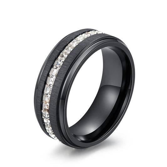Circle Square Zircon Brushed Ring – Men's Matte