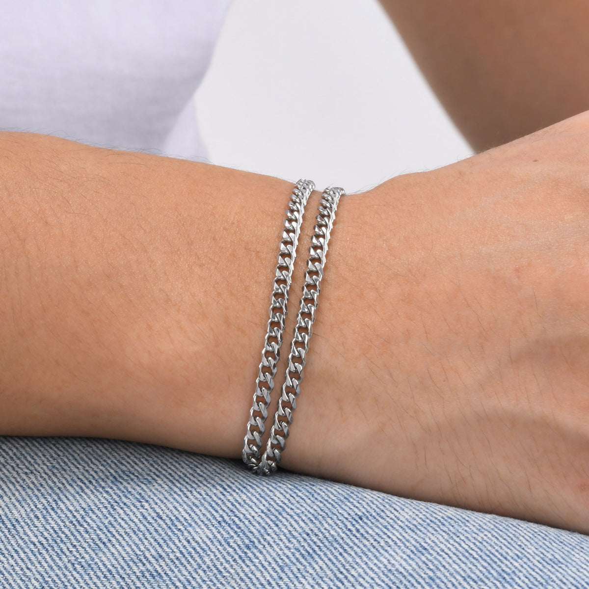 Simple Six-Sided Grinding Chain Stainless Steel Bracelet for Men