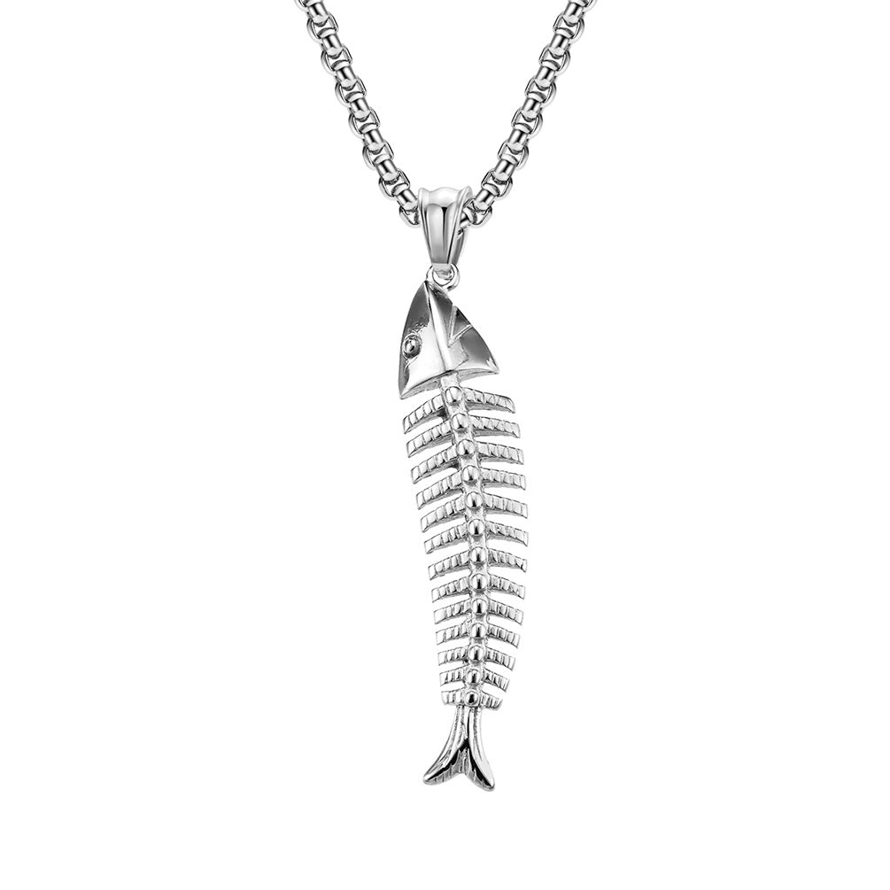 Planderful Fish Bone Necklace Unisex Titanium Steel Pendant Versatile Street Style Hipster Jewelry
