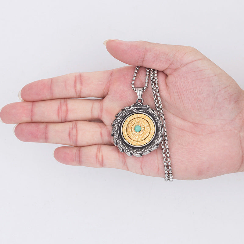 Steel Necklace – Statement Tibetan Bagua Zodiac Pendant For Men Double-Sided Rotatable