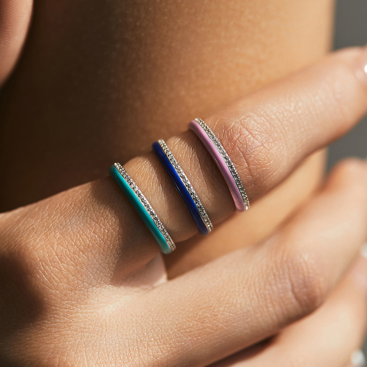 925 Sterling Silver Enamel Pavé Zircon Ring