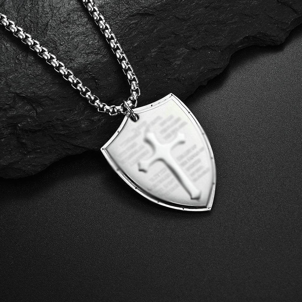 Amazon European and American Cross Shield Titanium Steel Necklace