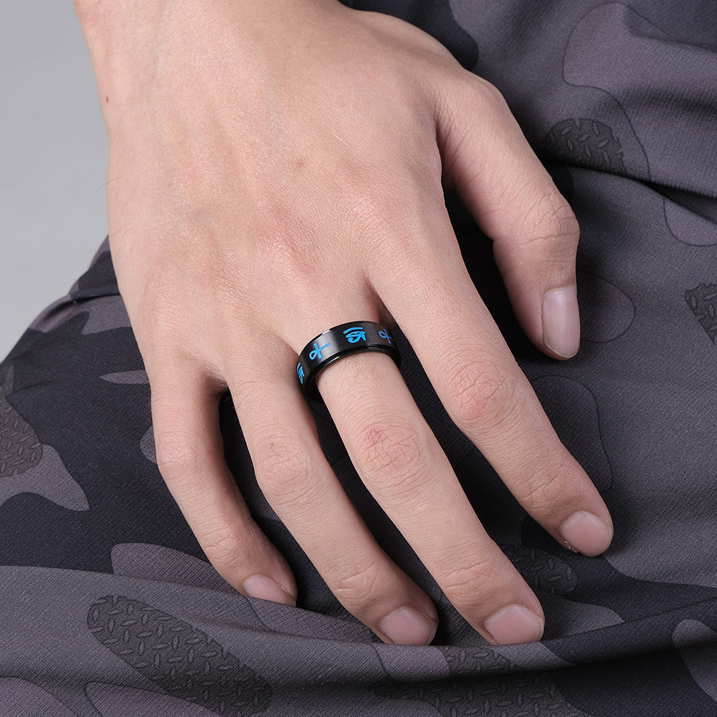 Planderful Eye Of Horus Ankh Cross Ring Stainless Steel Personalized Size 7 to 12 For Him