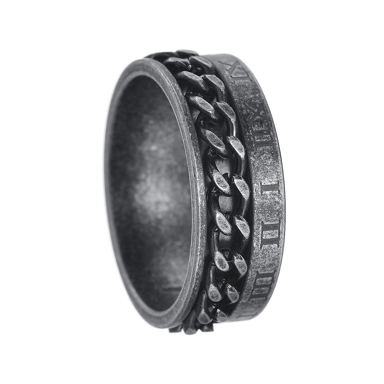 Rotating Chain Ring Stainless Steel Unisex Roman Numeral Style Planderful Collection