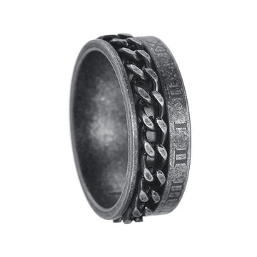 Rotating Chain Ring Stainless Steel Unisex Roman Numeral Style Planderful Collection