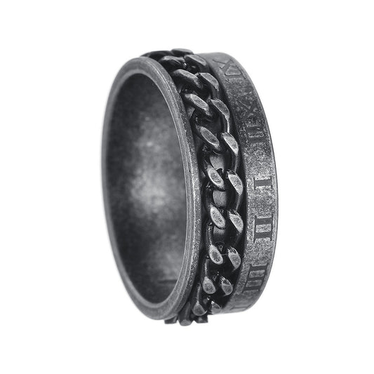 Rotating Chain Ring Stainless Steel Unisex Roman Numeral Style Planderful Collection