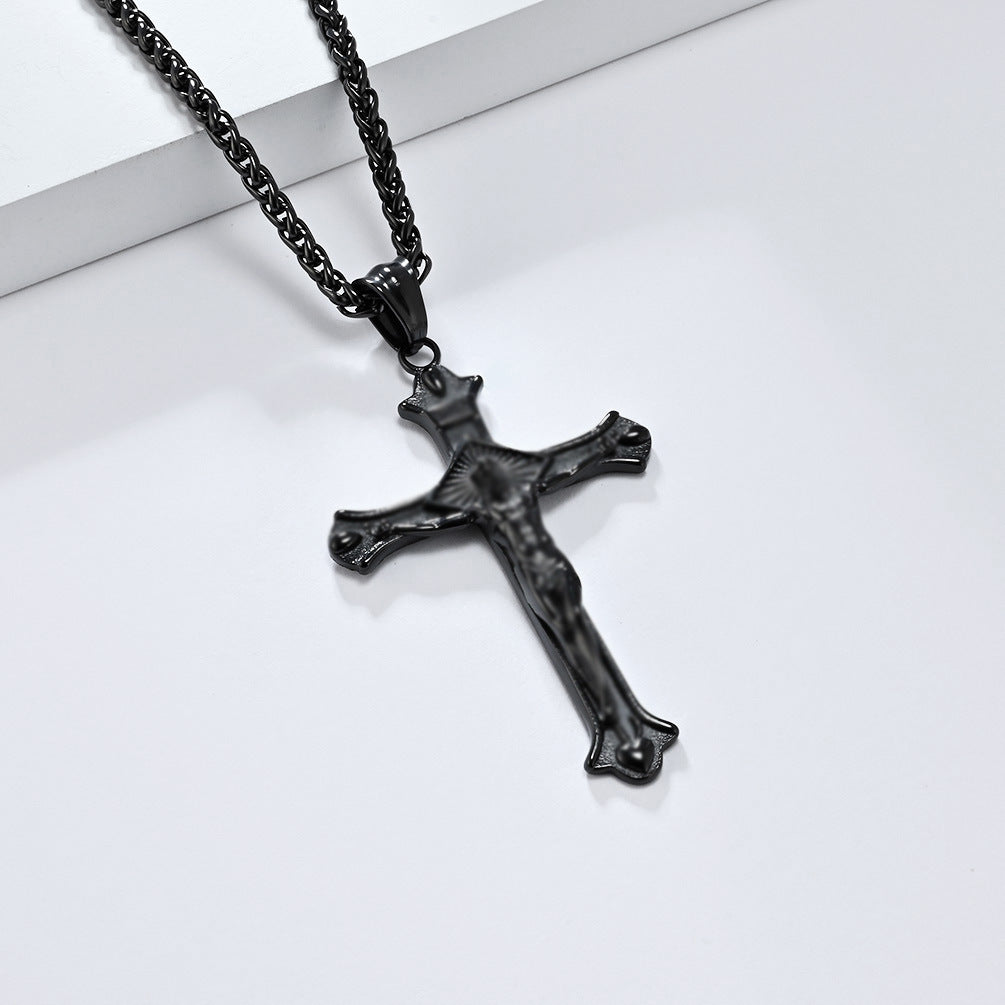 European and American Retro Titanium Steel Cross Necklace for Men