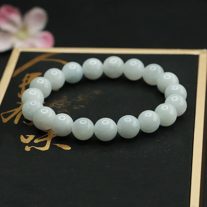 Jadeite White-Tone Round Bead Bracelet