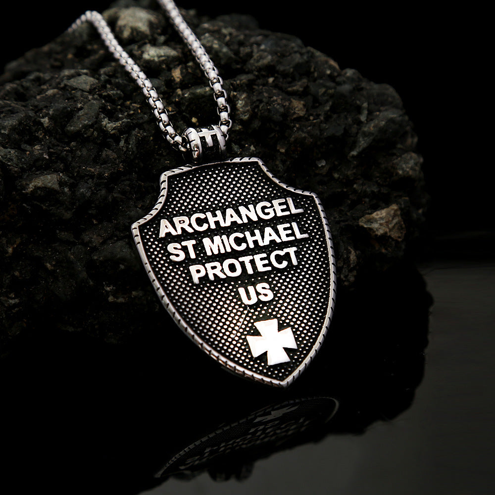 St. Michael's Vintage Men's Titanium Steel Angel Cross Pendant