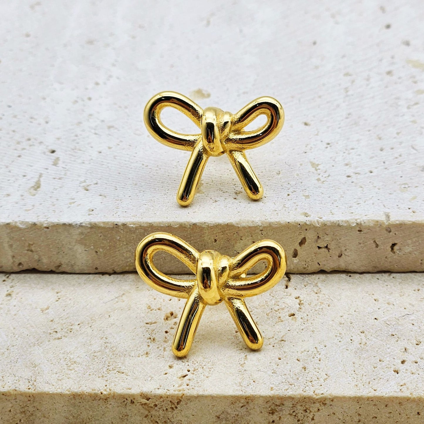 Planderful Stainless Steel Stud Earrings Ribbon Bow Gold Plated For Women Everyday Statement French Style