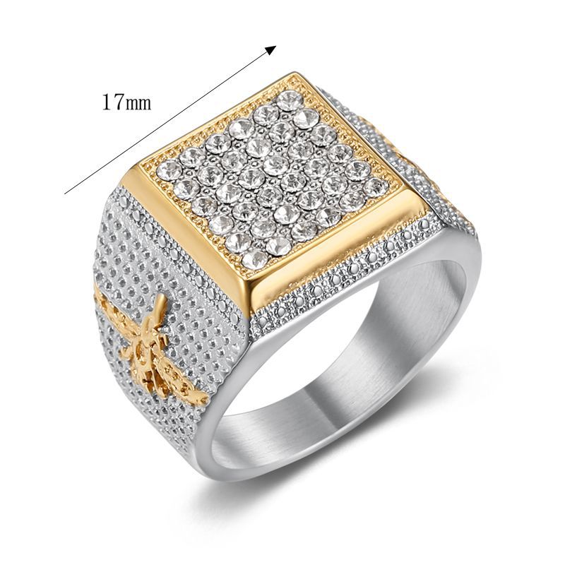 Planderful Hip Hop Ring Titanium Steel Gold Plated Zircon For Men Bold Urban Accessory