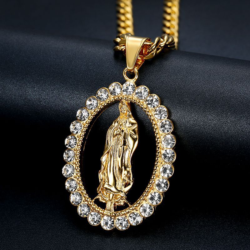 Planderful Titanium Steel Gold Plated Rhinestone Hip Hop Pendant Necklace For Men And Women