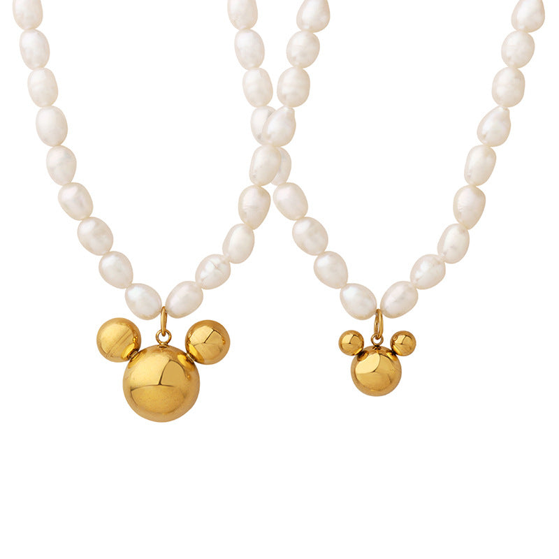 Freshwater Pearl Necklace with Cartoon Mouse Charm