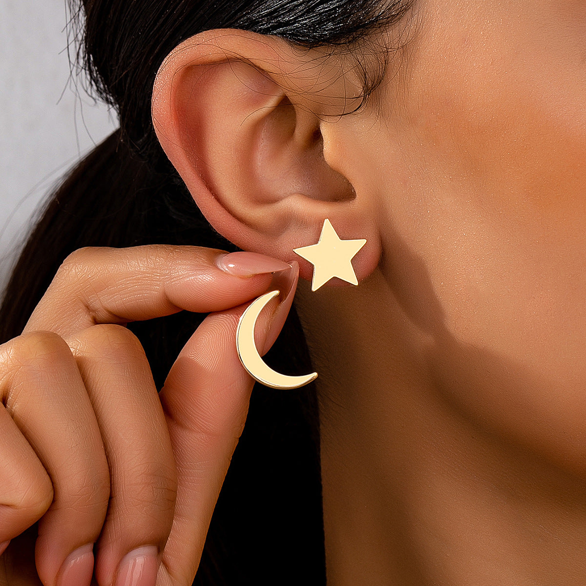 Planderful Vienna Verve Earrings Set – Minimalist Metal Star and Moon Design