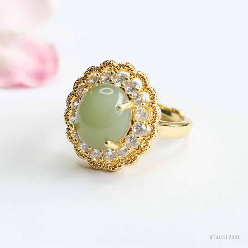 Qingshui Hetian Jade Floral Openwork Ring