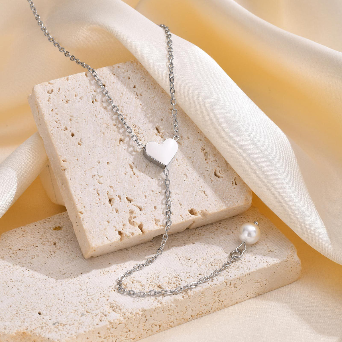 Butterfly Heart-Shaped Imitation Pearl Y-Shaped Gold Necklace Women's & Simplicity