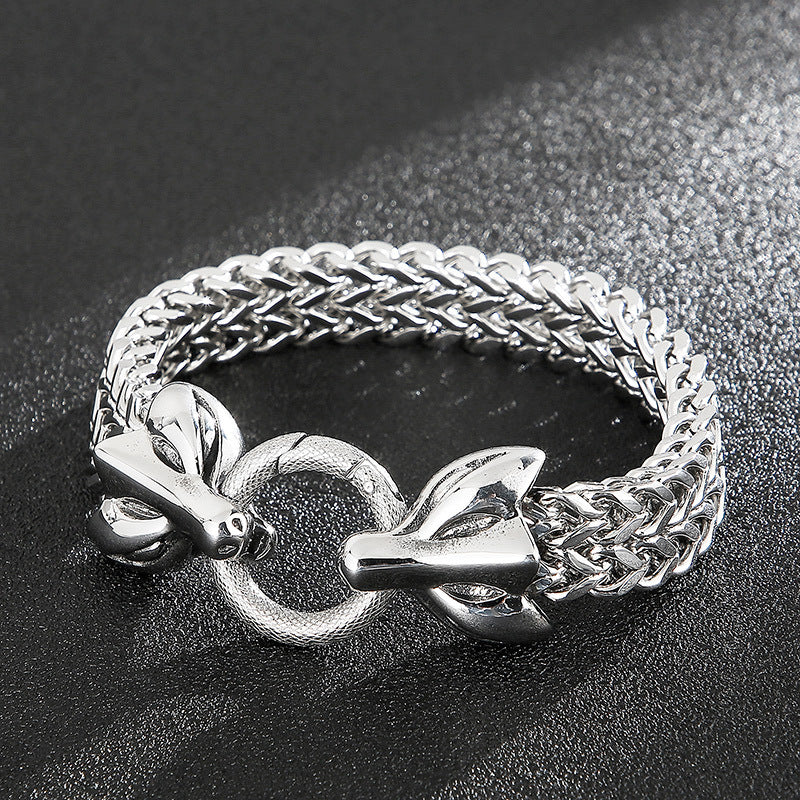 Retro Animal Head Woven Stainless Steel Men's Bracelet from Planderful Collection