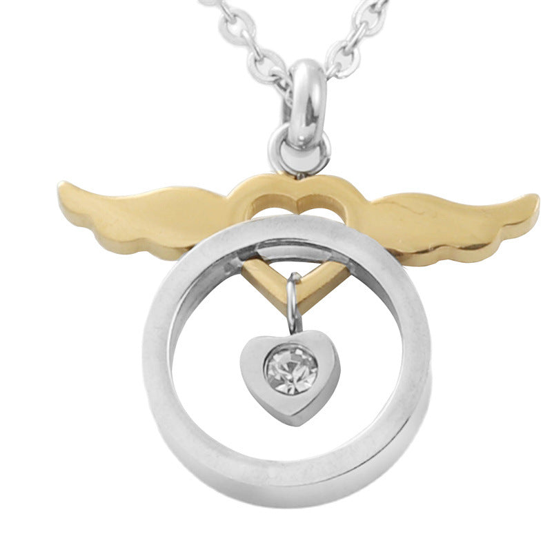Titanium Steel Retro Angel Wings Pendant Necklace for Trendy Men and Women