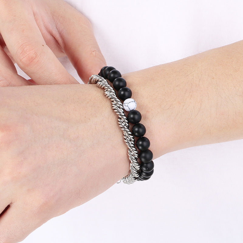 Planderful Mens Turquoise Agate Stainless Steel Bracelet