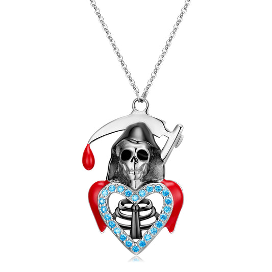 Halloween Death Skeleton Pendant Silver Necklace