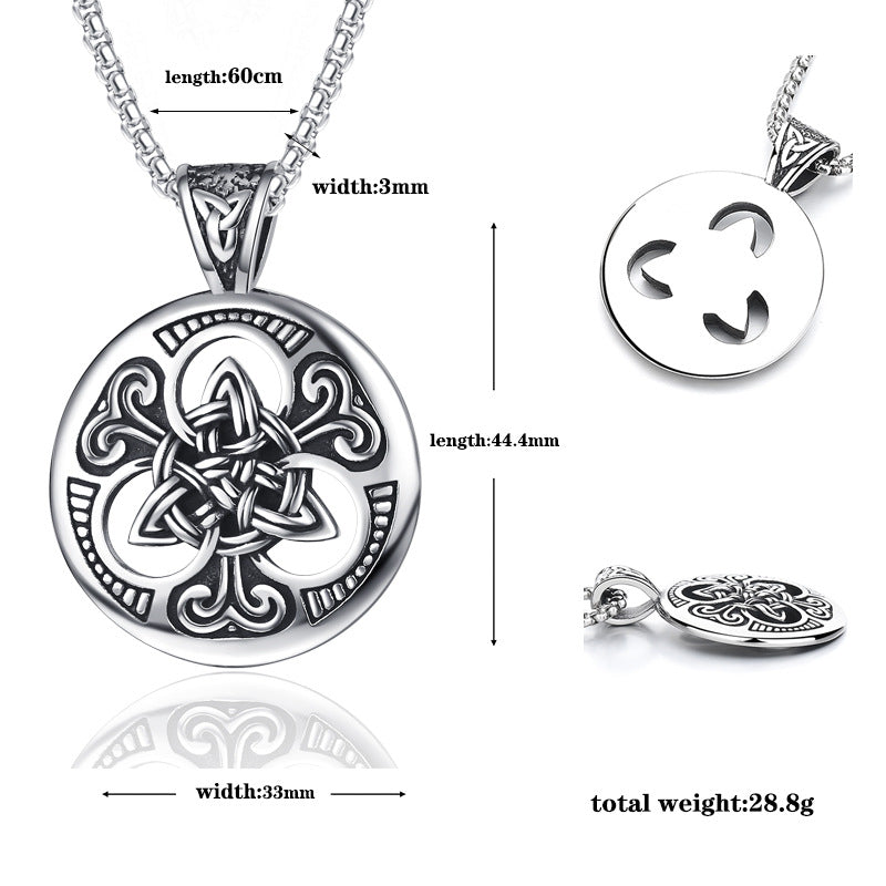 Steel Necklace – Vintage Mens Irish Knot Pendant With Concentric Round Tag Chain