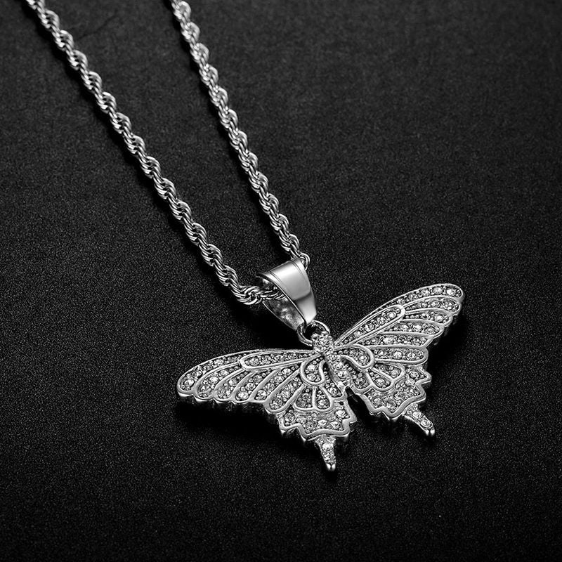 Rhinestone Necklace - Elegant Butterfly Pendant
