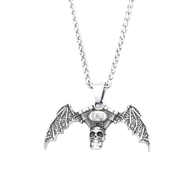 Gothic Skull Bat Stainless Steel Pendant Necklace