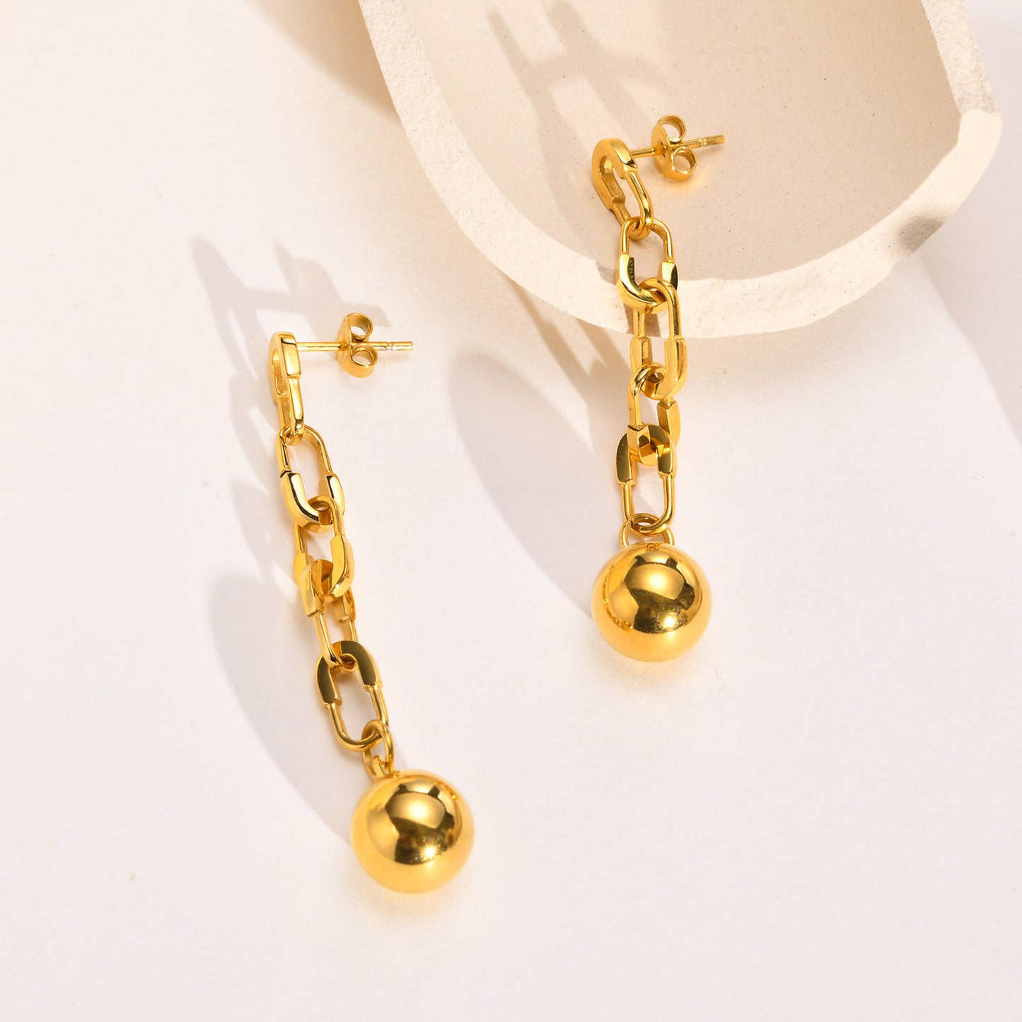 Stainless Steel Bead Chain Earrings Gold Women's Fashion Chic