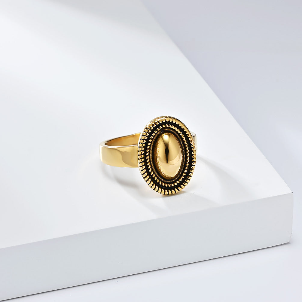 Planderful Everyday Genie 18K Gold Tone Oval Ring For Women Twist Edge Elegant French Design