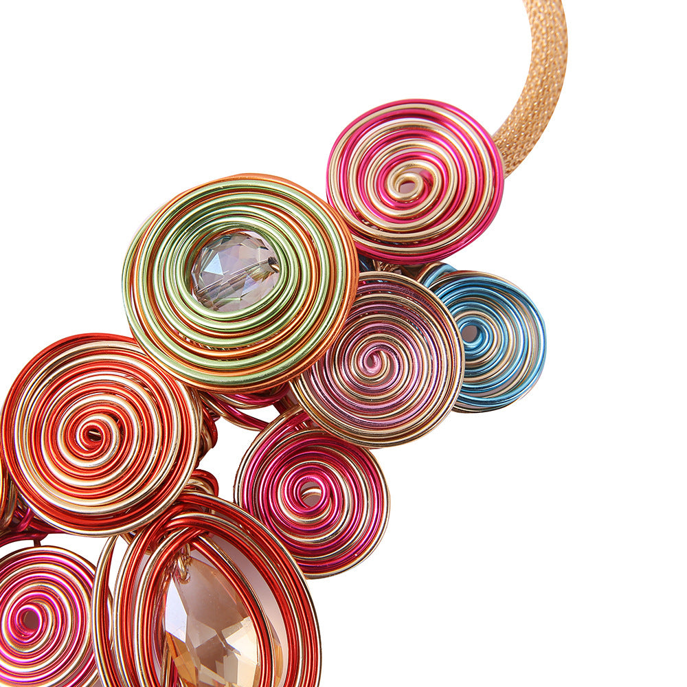 Exaggerated Aluminum Wire Weave Necklace with Tassel Pendant - Savanna Rhythms Collection