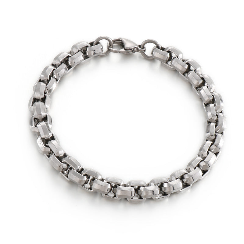 Stainless Steel, Trends, Edging Square Pearl Chain, Titanium Steel Men's Necklace Bracelet.