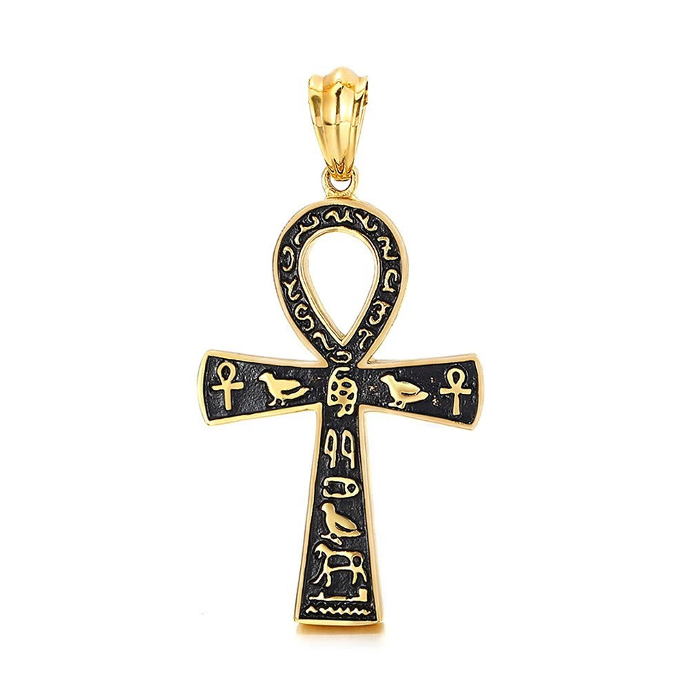 Punk Cross Egyptian Stainless Steel Men's Pendant Necklace