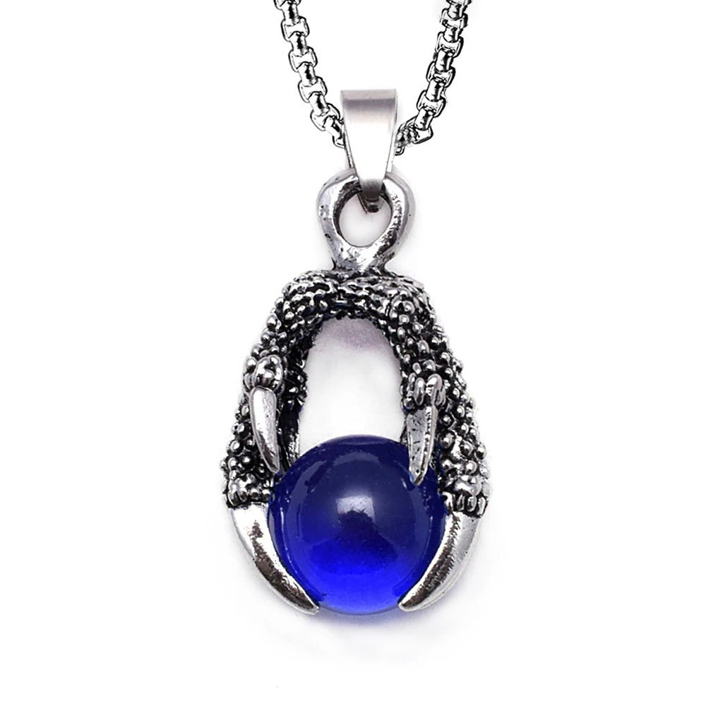 Planderful Dragon Claw Bead Pendant Necklace For Men In Stainless Steel With Inlaid Stone Personalized Jewelry