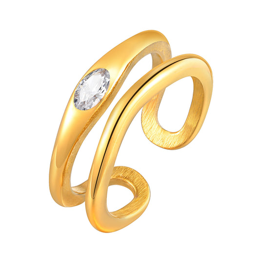 Stainless Steel Glossy White Zircon Open Gold Ring