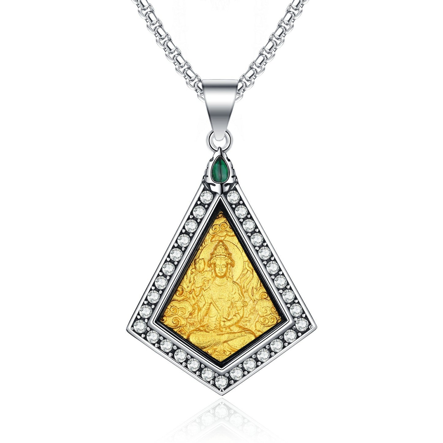 Zircon Necklace – Elegant Zodiac Buddha Pendant In Titanium Steel With Inlaid Zircon Accents
