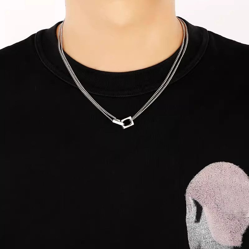 Planderful Jewelry Double Buckle Necklace Steel