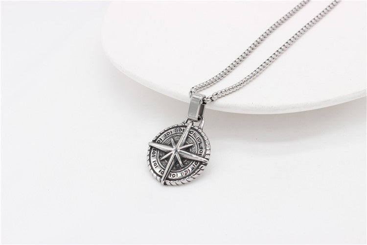 Cross Compass Pendant Necklace For Travelers Unisex Personalized Titanium Steel By Planderful