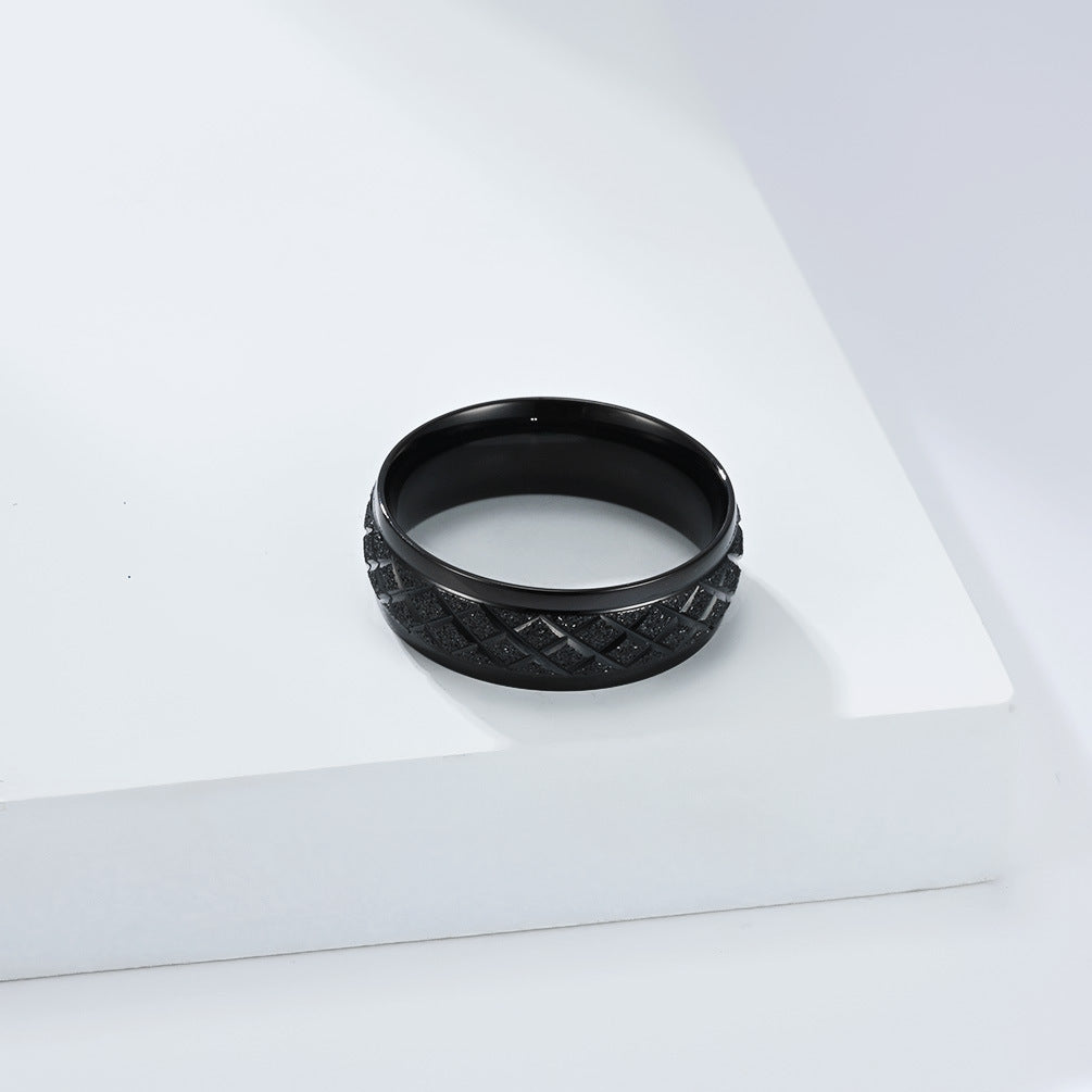 Rhombus Plaid Matte Stainless Steel Ring Unisex Stainless Steel