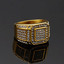 Planderful Titanium Steel Gold Plated Zircon Ring For Men Unisex Nightclub Jewelry Statement