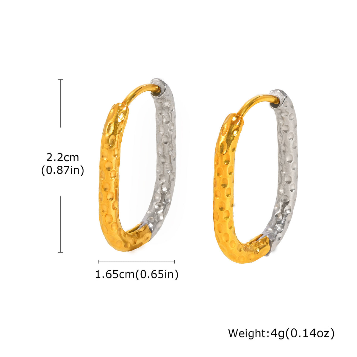 Hammered Rectangular Huggie Hoop Earrings