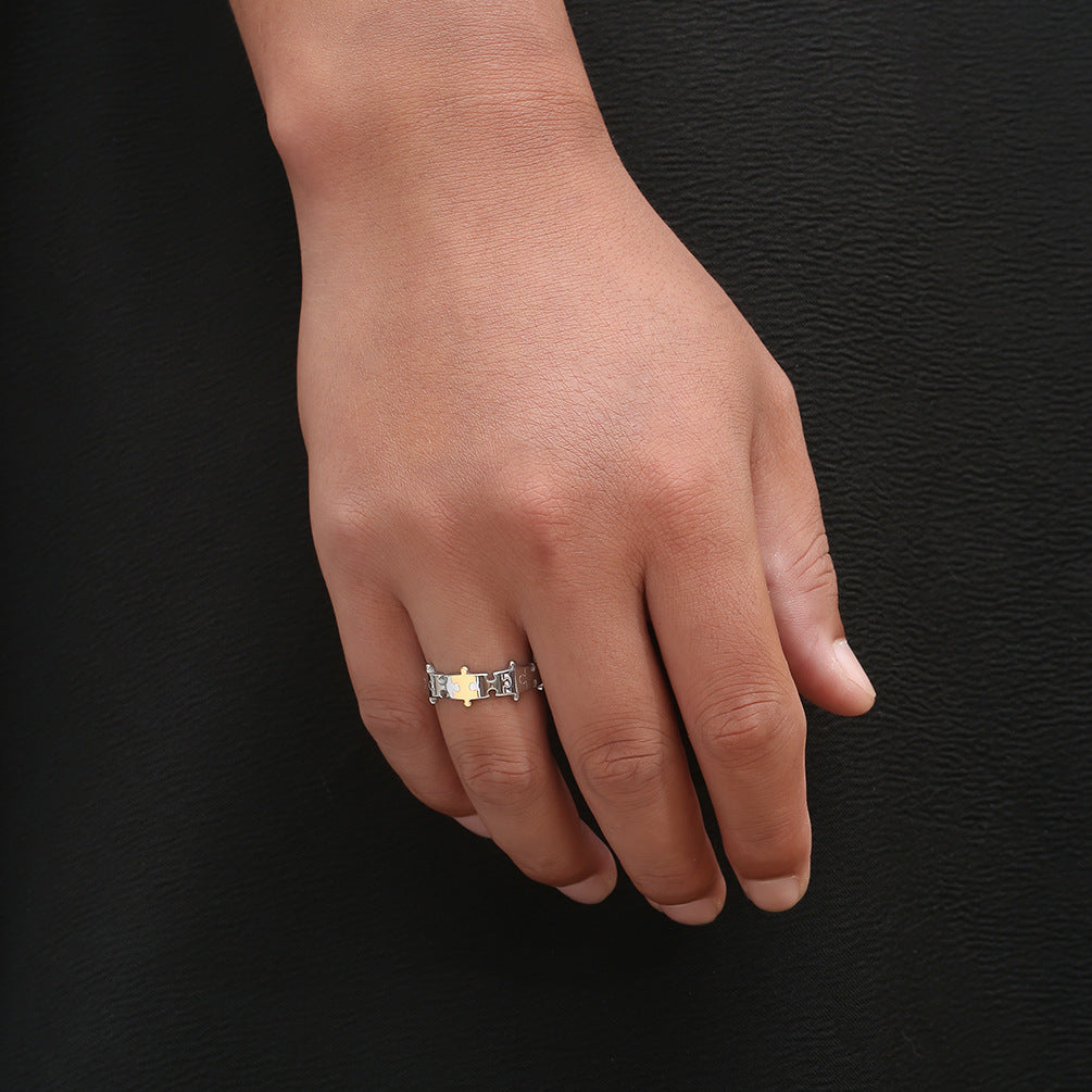 INS Niche Design Puzzle Couple Titanium Steel Pair Ring