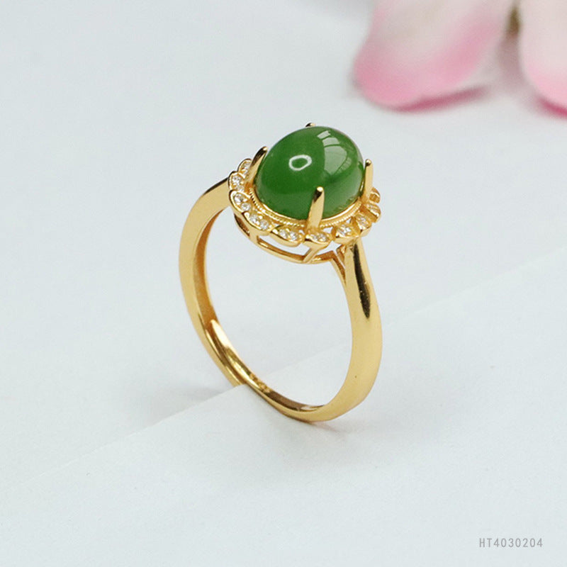 925 Sterling Silver Hetian Jasper Leaf Ring