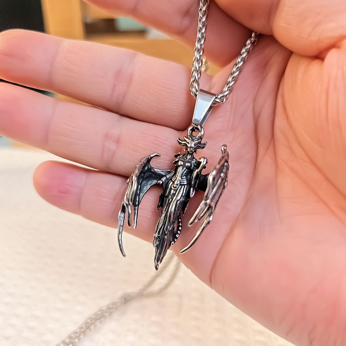 Punk Muse Mechanical Ji Skeleton Men's Necklace Fallen Angel Pendant Ornament