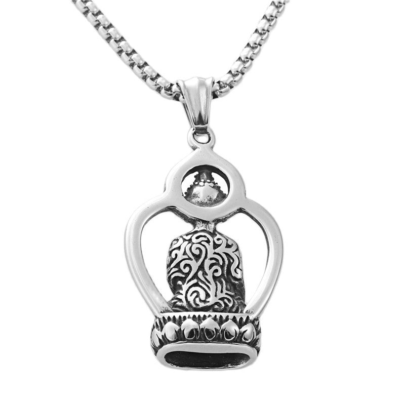 Titanium Steel Buddha Pendant Necklace for Men - Retro Punk Style Stainless Steel Jewelry